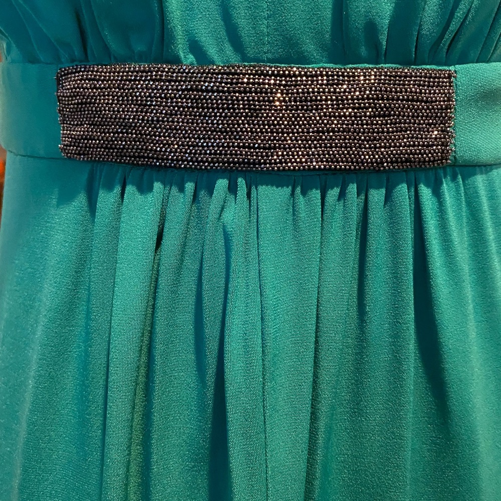 Halston Heritage Green V-Neck Maxi Dress with Embellished Waist - Picture 7 of 9